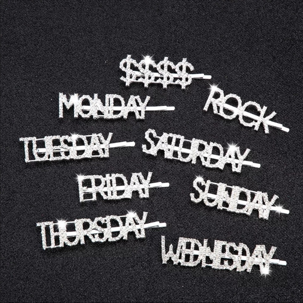 BLING Rhinestone Silver Hair Pin-Days of the Week